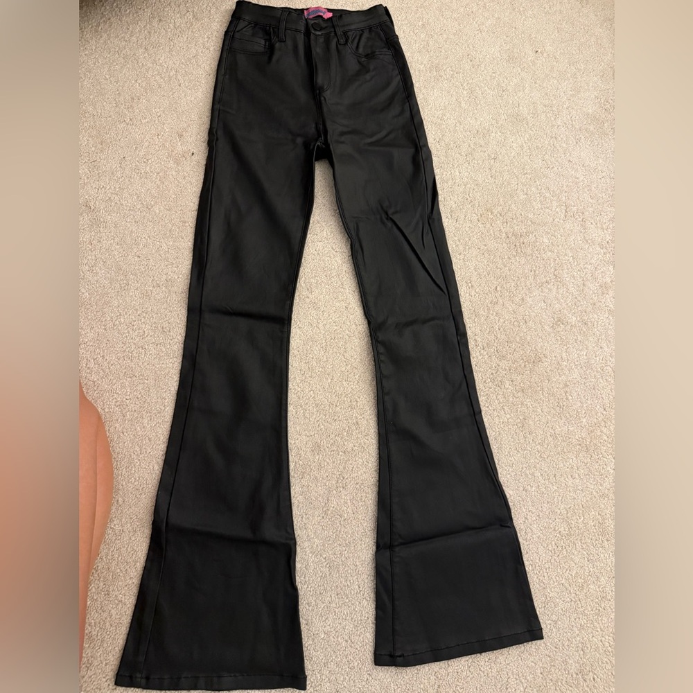 Edikted Black Leather Flare Pants